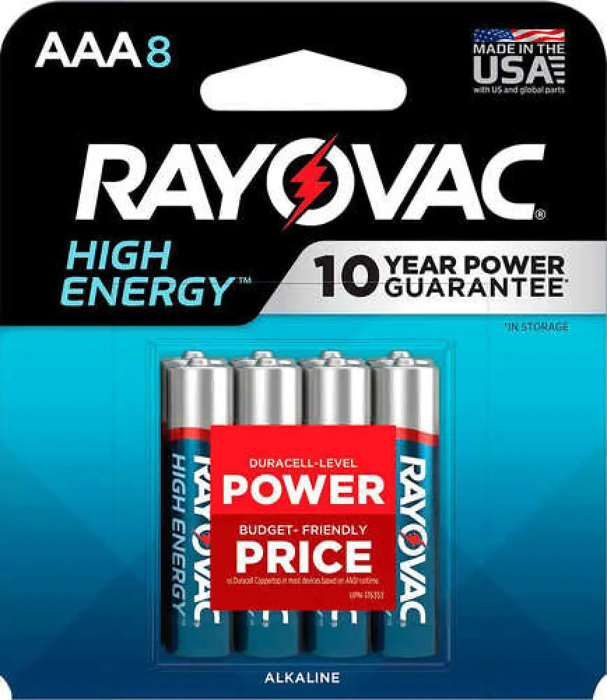 Rayovac Aaa High Enregy Alkaline Batteries Silver/blue 1.5 Volts 1,123 Mah (8) Single Pack - 8248t102
