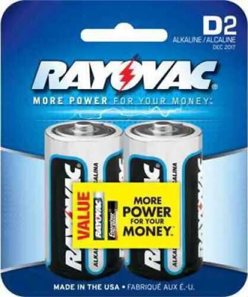 Rayovac / Spectrum Rayovac/spectrum 2 Pack Carded Alkaline d Cell Batteries Md: 8132d