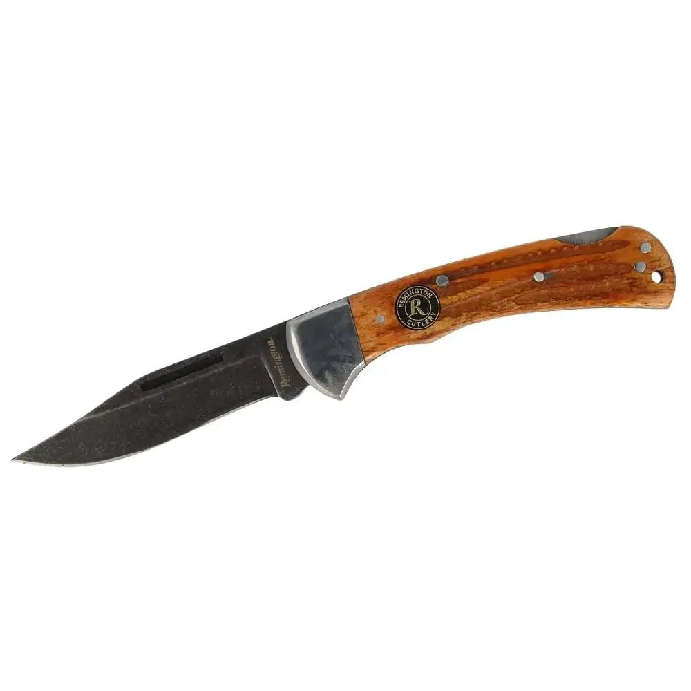 Remington Knives & Edged Tools Back Woods Lock 3.5’’ Folding Knife Clip Point Blade Brown Bone Buy at Faith and Freedom