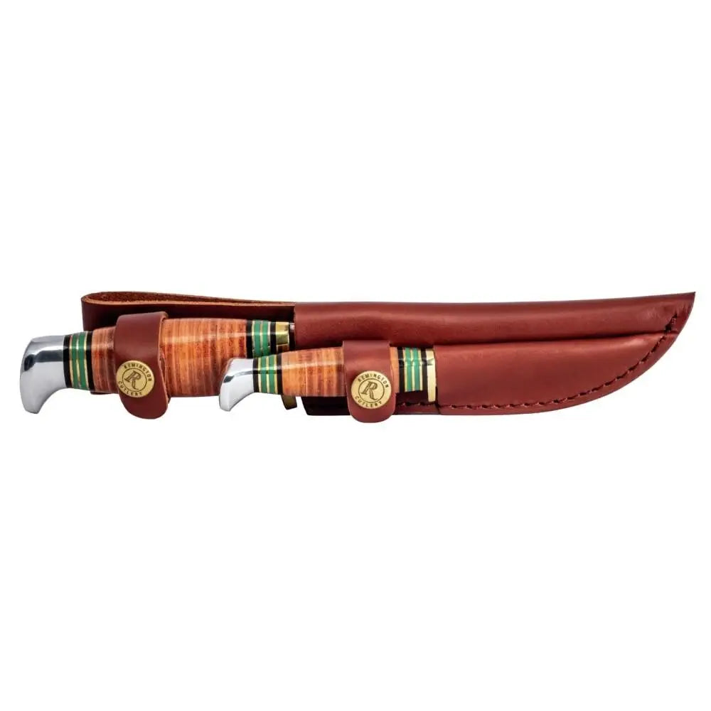 Remington Knives & Edged Tools Stacked Leather Piggy Back Knife Set Fixed Blade with Brown Sheath Buy at Faith