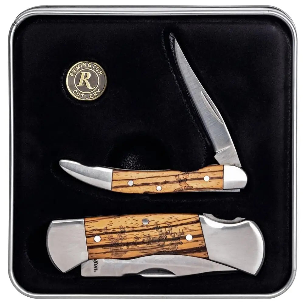 Remington Knives & Edged Tools Whitetail and Fox Tin Collector Gift Set Folding 2/ct Buy at Faith and Freedom Outdoors