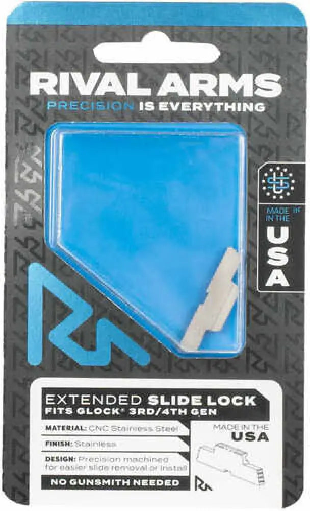 Rival Arms Extended Slide Lock Compatible with for Glock Gen3/4 Stainless Steel - Ra80g001d