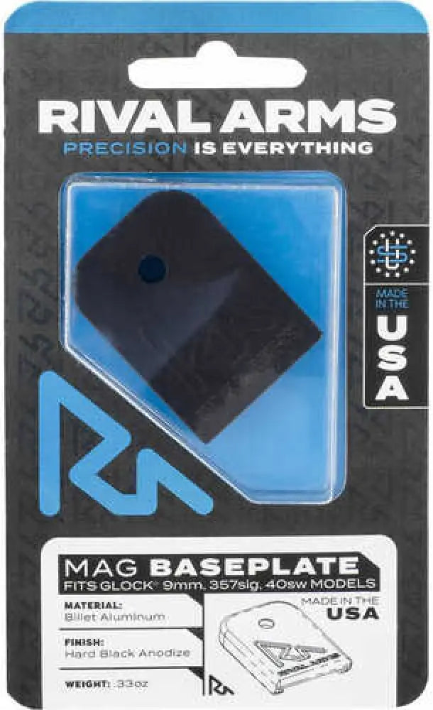 Rival Arms Mag Baseplate Compatible with for Glock 9mm/40 S&w/357 Sig Black Anodized Aluminum (except 36,42,43,48)
