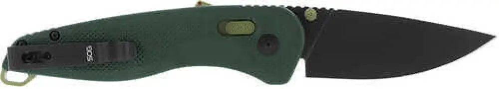 S.o.g Aegis at 3.13’’ Folding Drop Point Plain Titanium Nitride Cryo D2 Steel Blade Grn Forest W/moss Accent