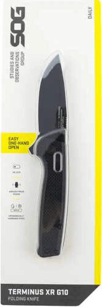 S.o.g Terminus Xr 2.95’’ Folding Plain Clip Point Black D2 Steel Blade/ G10 Handle - Sog-tm1027-c