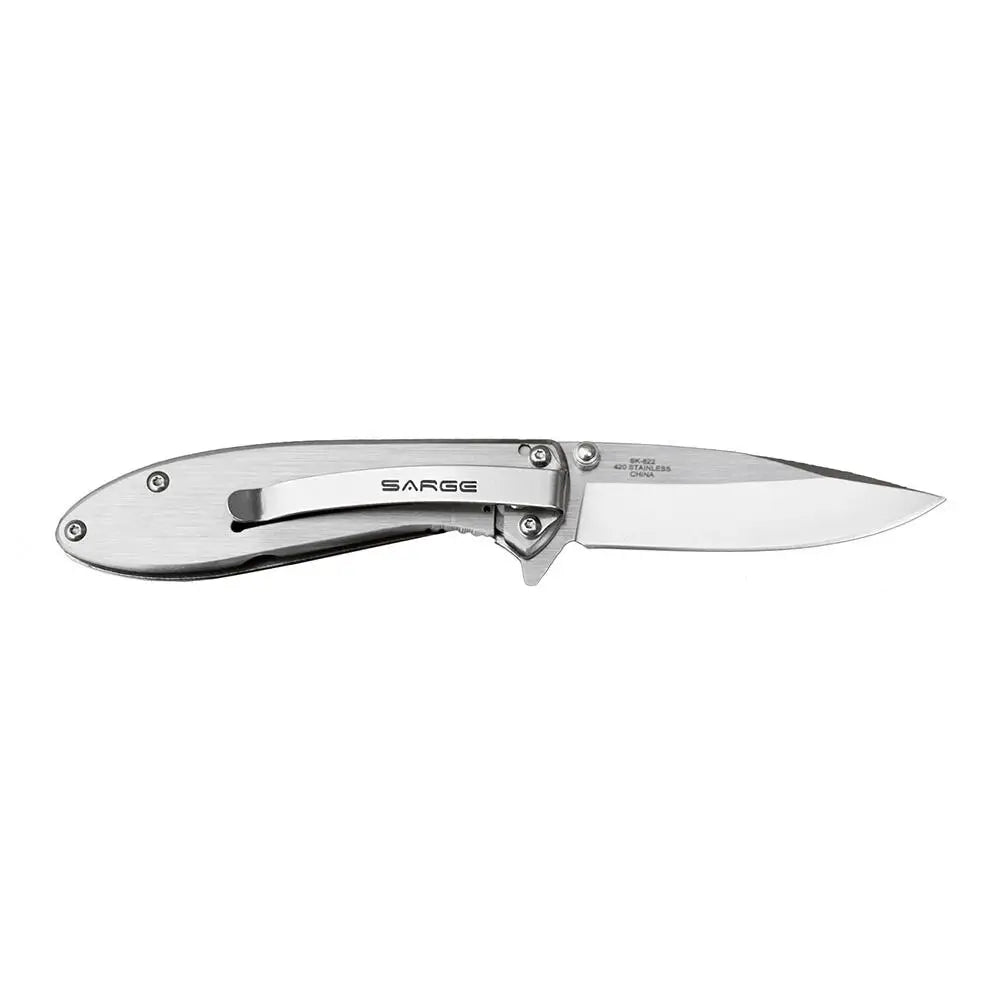 Sarge Knives Hawk Swift Assist Folder Knife 3-1/8’’ Clip Point Blade Chrome Buy at Faith and Freedom Outdoors