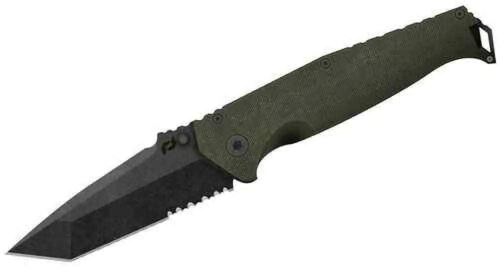 Schrade 1159324 Melee 3.50’’ Folding Tanto Part Serrated Dark Stonewash D2 Steel Blade 4.50’’ Od Green G10/ss Handle