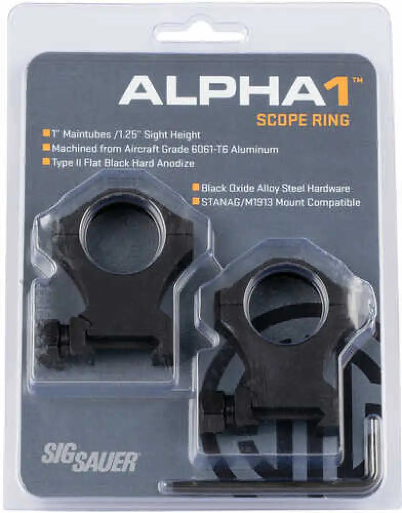 Sig Sauer Electro-optics Soa10022 Alpha1 Tactical 1’’ Ring Set Extra High Aluminum Black Matte