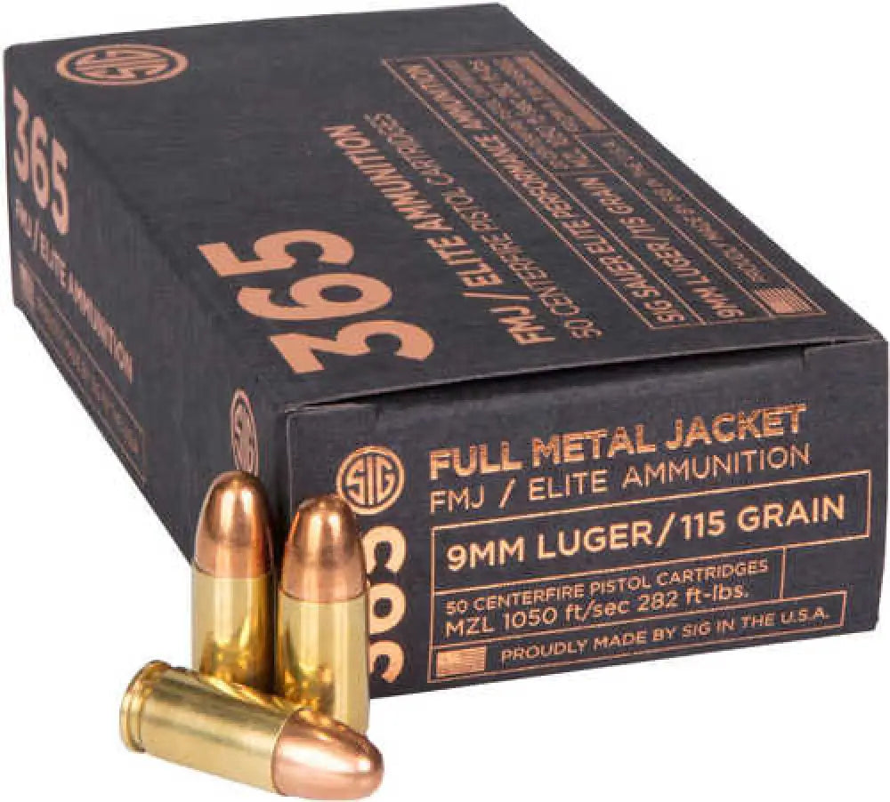 Sig Sauer Elite Ball 9mm Luger Ammo – Reduced Recoil Performance - 115 Grain / Full Metal Jacket - Handgun