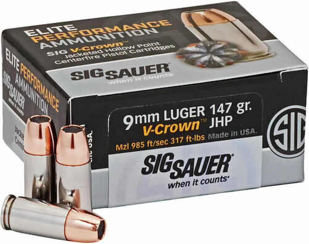 Sig Sauer Match Elite 9mm Luger 50 Rounds – Low-recoil Jacketed Hollow Point - 147 Grain / Handgun Ammo