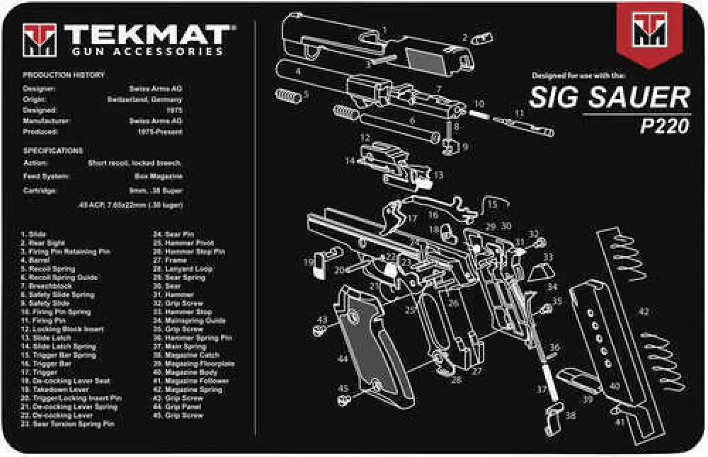 Sig Sauer P220 Handgun Cleaning Mat - Tekr17sigp220