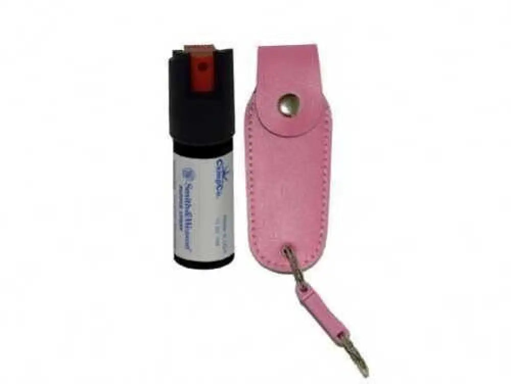 Smith & Wesson Sw Pepper Spray/campco 1203p 15% Leather Holster Keychain.5 Oz Pnk