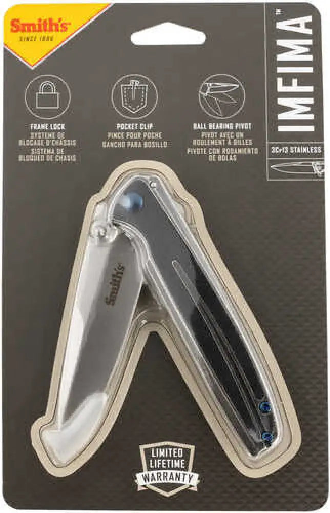Smiths Products 51275 Imfima 3.26’’ Folding Drop Point Plain Bead Blasted 3cr13mov Ss Blade/ Stainless Steel