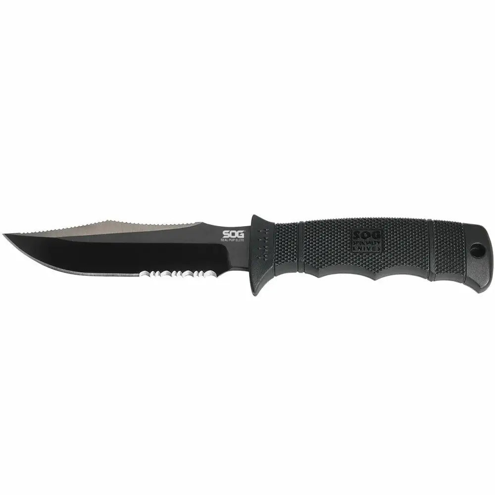 Sog Specialty Knives & Edged Tools|knives Sog Seal Pup Elite Knife 4.85’’ Partially Serrated Blade Black with Nylon