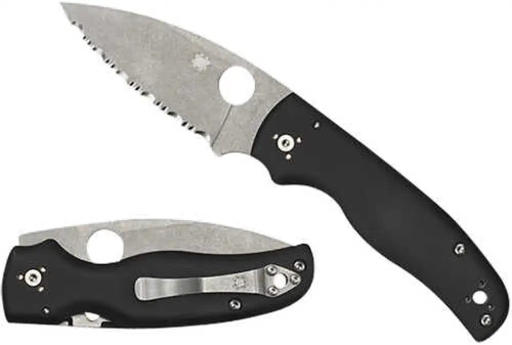 Spyderco C229gs Shaman 3.58’’ Folding Serrated Stonewashed Cpm S30v Ss Blade/ Black Textured G10 Handle Includes Pocket