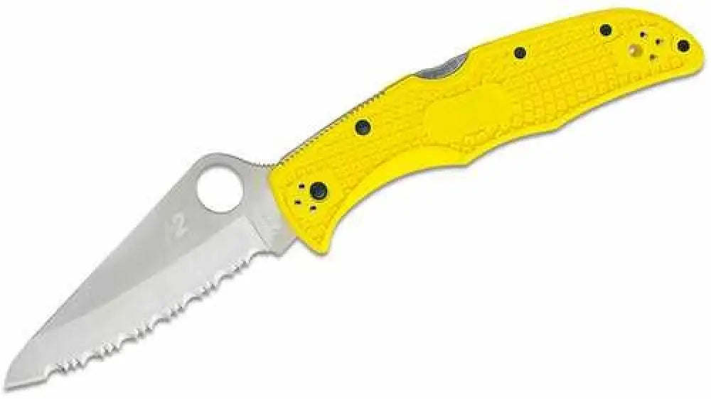 Spyderco C91syl2 Pacific Salt 2 3.78’’ Folding Serrated Stonewashed H2 Steel/blade Yellow Frn Handle - C91syl2