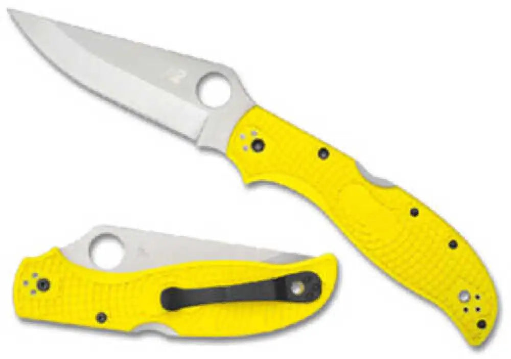 Spyderco Stretch 2 Lightweight Salt Folding Knife Plain Edge Yellow Frn Handle Satin Finish Silver 3.95’’ Blade Length
