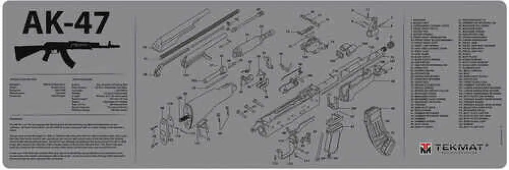 Tekmat Ak-47 Cleaning Mat Parts Diagram 36’’ x 12’’ Grey - R36ak47gy