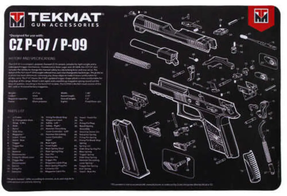 Tekmat Cleaning Mat Pistol Size 11’’x17’’ for Cz P10c Black Tek-r17-czp10c - Tek-r17-czp10c