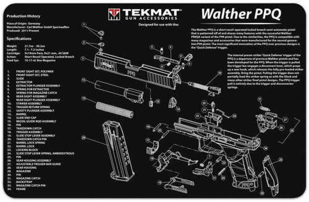 Tekmat Cleaning Mat Pistol Size 11’’x17’’ for Walther Q5 Sf Black Tek-r17-wal-q5-sf - Tek-r17-wal-q5-sf