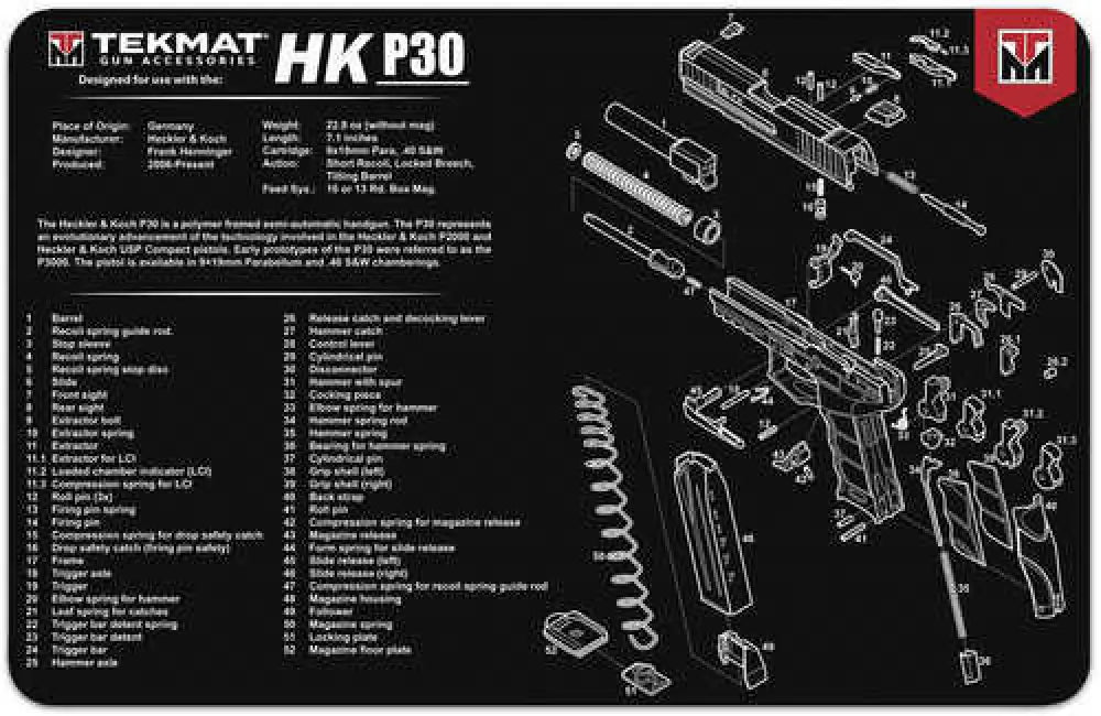 Tekmat Hk P30 Handgun Cleaning Mat 11’’x17’’x1/8’’ - Tekr17hkp30