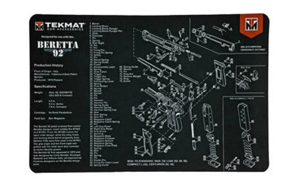 Tekmat Pistol Mat Beretta 92 Black Buy at Faith and Freedom Outdoors - Cleaning Hardware & Components - Mat