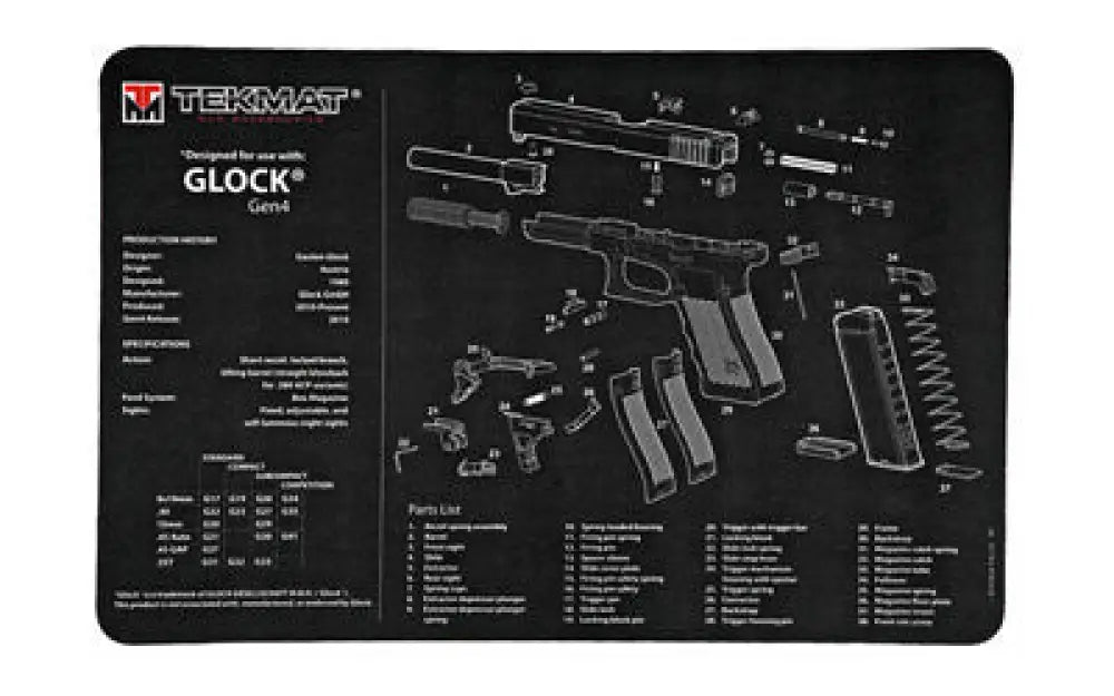 Tekmat Pistol Mat for Glock Gen 4 Black Buy at Faith and Freedom Outdoors - Cleaning Hardware & Components - Mat
