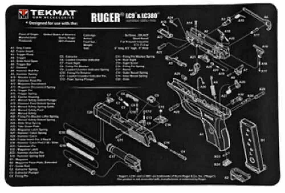 Tekmat Ruger Lc9 Pistol Mat 11’’x17’’ Black Includes Small Microfiber Tektowel Packed in Tube R17-rugerlc9