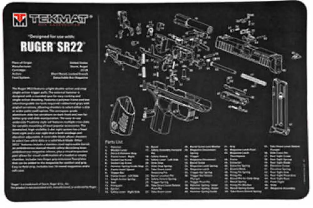 Tekmat Ruger Sr22 Pistol Mat 11’’x17’’ Black Includes Small Microfiber Tektowel Packed in Tube R17-rugersr22
