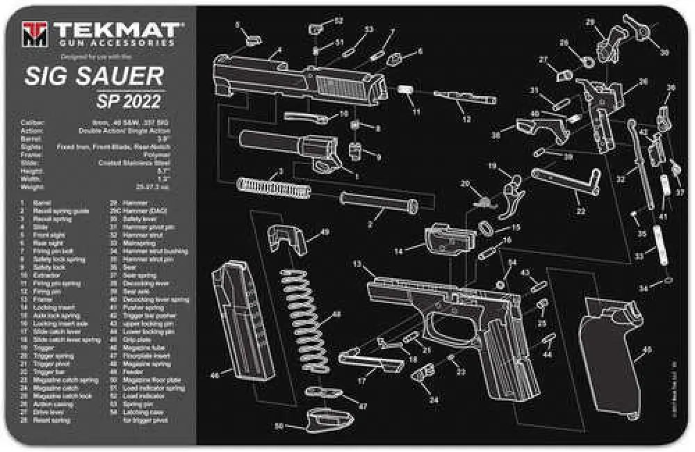 Tekmat Sig Sauer P2022 Handgun Cleaning Mat 11’’x17’’x1/8’’ - Tekr17sigsp2022