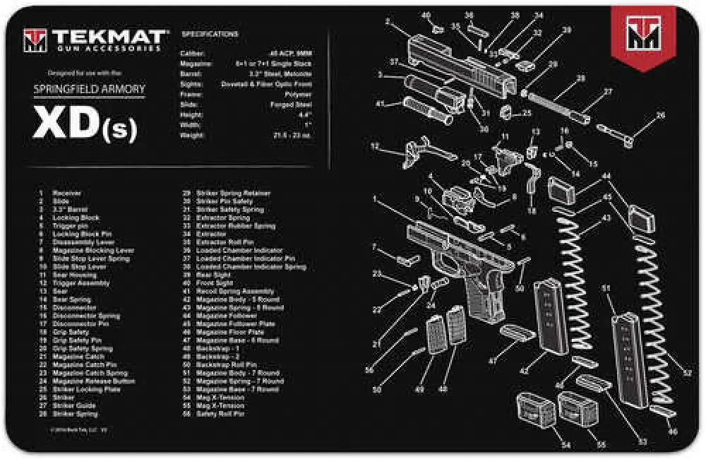 Tekmat Springfield Xd-s Handgun Cleaning Mat 11’’x17’’x1/8’’ - Tekr17xds