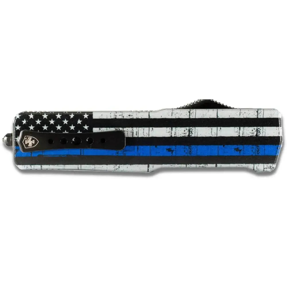 Templar Knife Knives Premium Weighted Automatic 3 1/2’’ Serrated Tanto Blade Back the Blue Buy at Faith and Freedom