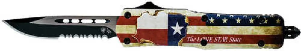 Templar Knife Texan 3.50’’ Drop Point Part Serrated Black 440c Stainless Steel Texas Flag Zinc Aluminum Alloy Han