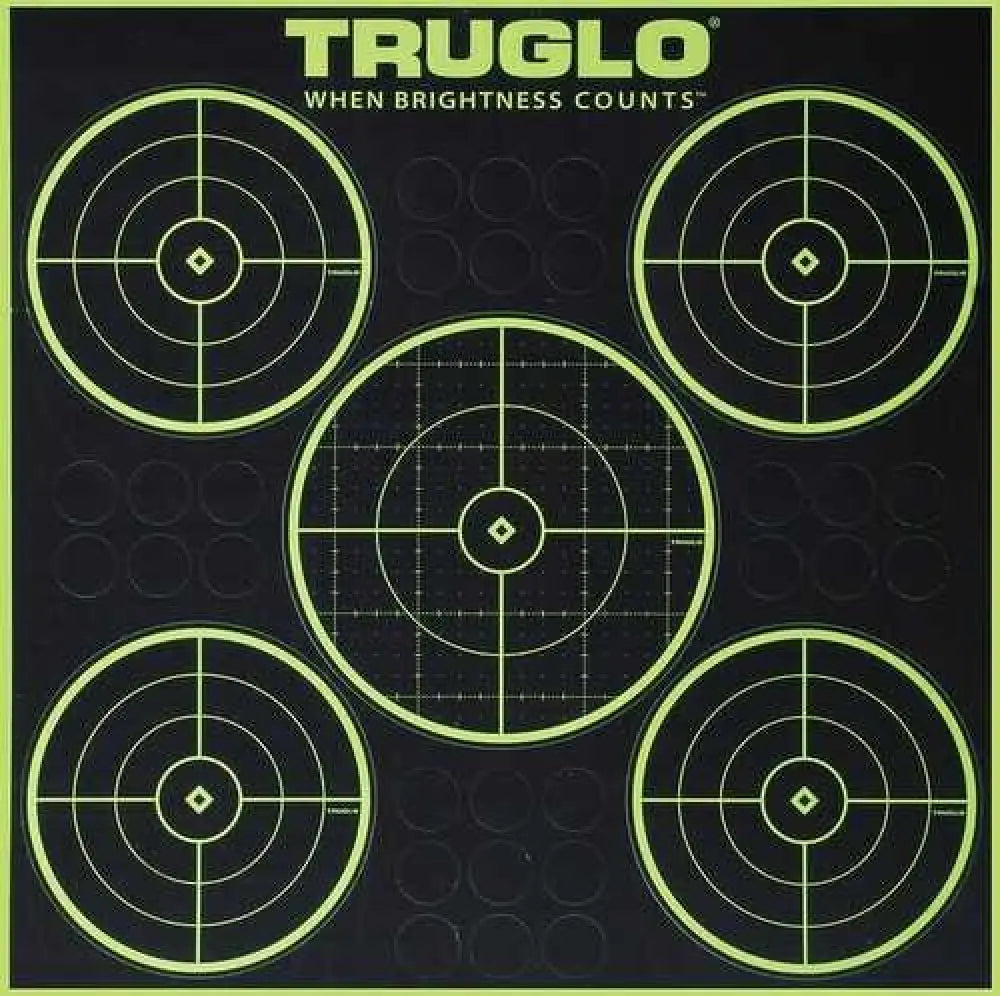 Truglo Tgtg11a25 Tru-see 5-bull Target Black/green Self-adhesive Heavy Paper Universal Fluorescent Green 25 Pack