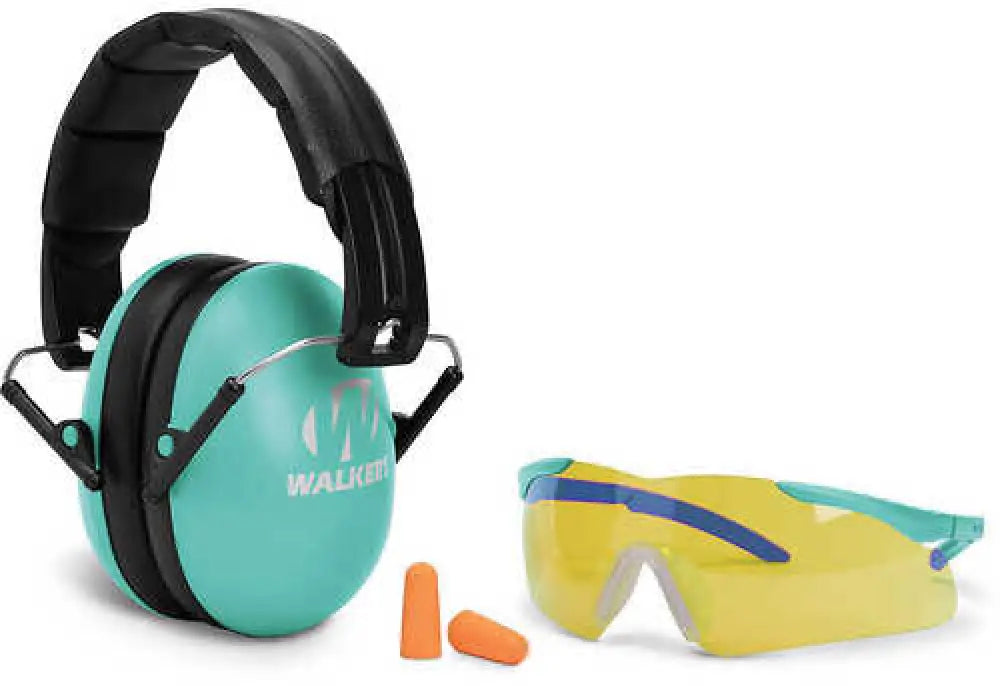Walker’s Folding Muff Combo Kit Over the Head Polymer Teal Ear Cups with Flasses - Gwp-ywfm2gfp-ltl