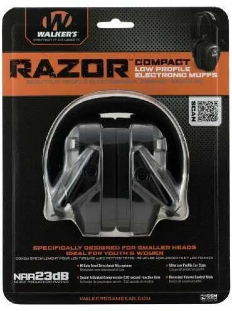 Walker’s Game Ear Razor Compact Electronic Earmuff Black 1 Pair Gwp-crsem