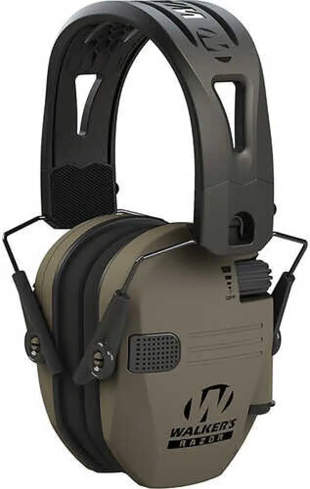 Walkers Razor Slim Electronic Muff 23 Db Over the Head Polymer Flat Dark Earth Cups with Black Tacti - Gwp-rsemrh-fde