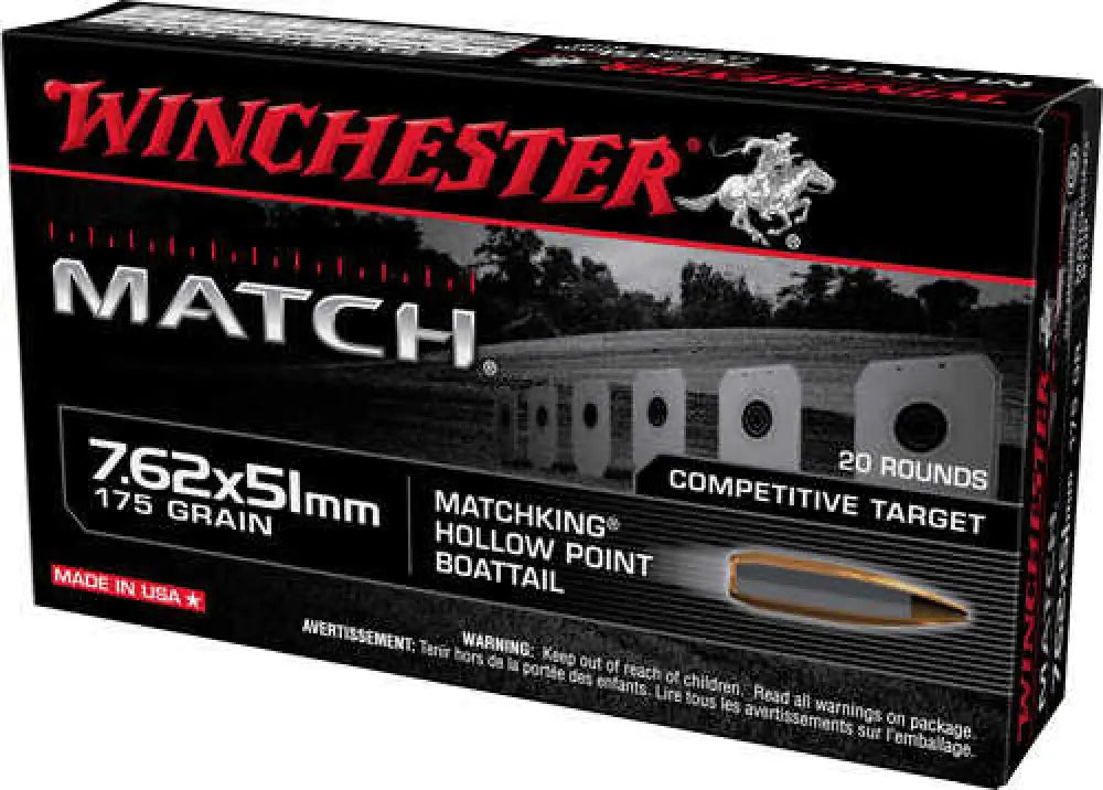 Winchester Match 7.62x51 175 Gr Sierra Bthp Ammo 20 Rounds - 7.62 Nato / Grain / Hollow Point - Rifle