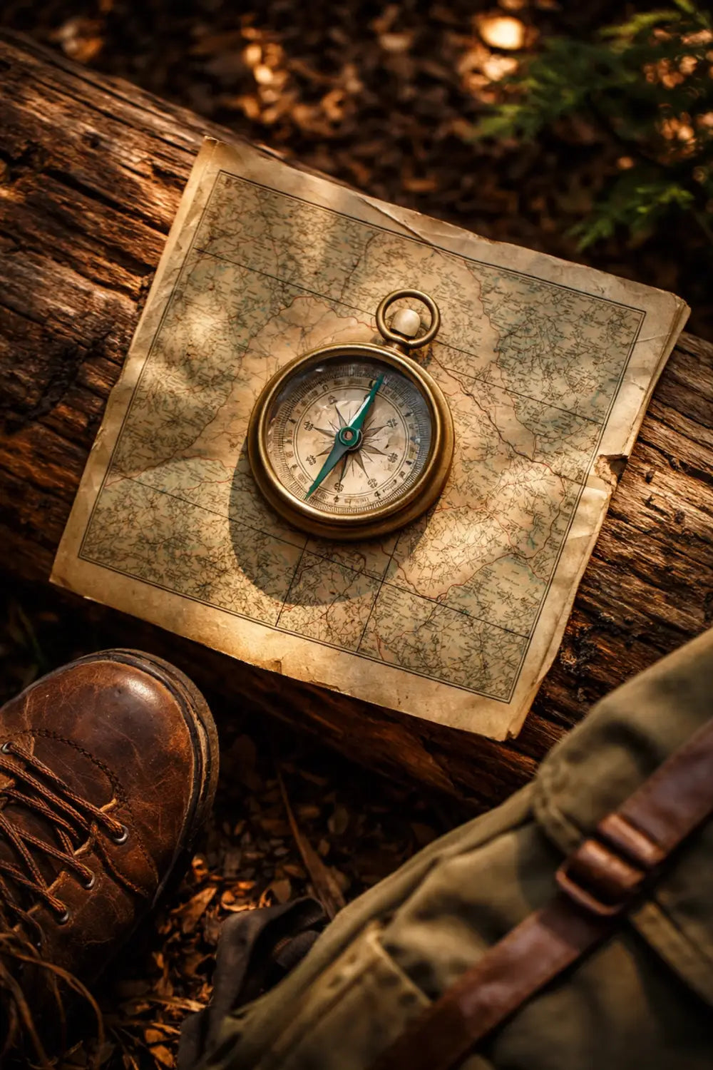 Compass on a topographic map beside a trail, symbolizing navigation and faith-guided direction